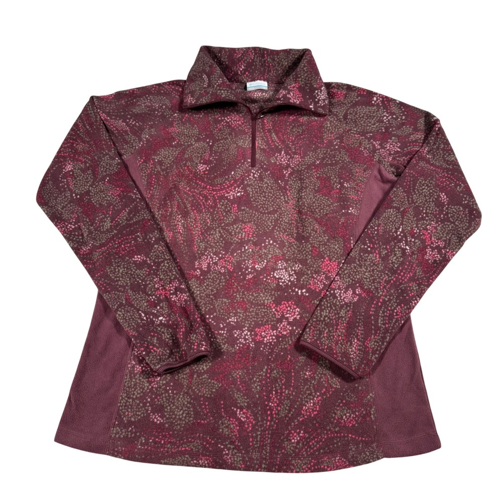 Columbia Fleece Pullover Women XL Burgundy Pink Floral Quarter Zip Gorpcore